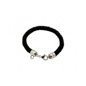 Thomas Sabo Sterling Silver & Black Braided Leather Bracelet 19 cm -Charm Holder